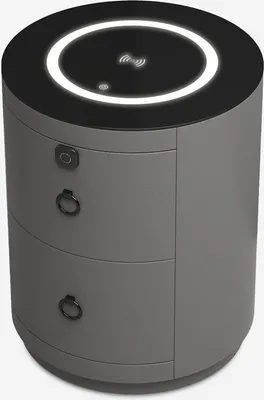 Produktbild von Moderner runder Nachttisch mit kabelloser LED-Lampe und 2 Schubladen Moho