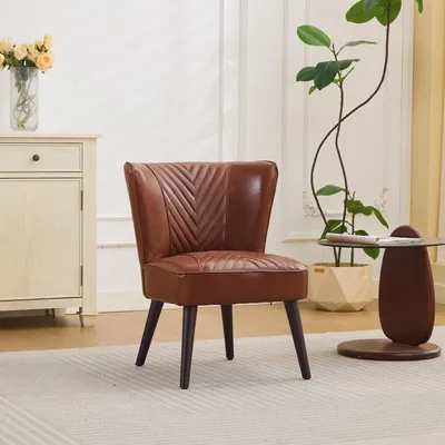 Immagine prodotto di Poltrona da soggiorno okwish con gambe in legno di gomma, sedia da ufficio con schienale, sedia da pranzo senza braccioli, colore marrone