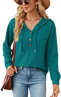 Produktbild von ASKSA Damen Kapuzenpullover Langarm Casual Einfarbig Hoodie Pullover Sweatshirt Oberteil mit Reissverschluss, Malachitgruen, L