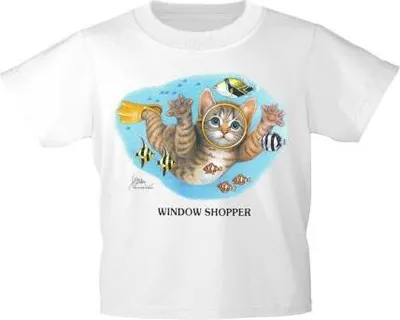 Produktbild von Kinder T-Shirt mit Print Cat Katze Taucher Fische KA065/1 Gr. 122-164 Color - weiß Größe - 122/128