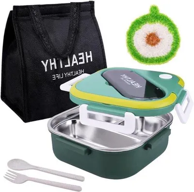 Produktbild von Kühlbox 1300ml mit Fächern und Besteck für Schule und Picknick