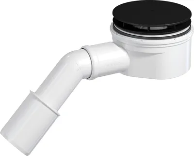 Produktbild von PREVEX Showerloc Ablaufgarnitur flach mit Siphon matt schwarz 90 mm mit Haarsieb 40 50 mm Auslass