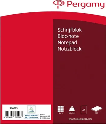 Immagine prodotto di Pergamie – Blocco note, 60 g/m², ft A5, 100 fogli, quadrettato 5 mm