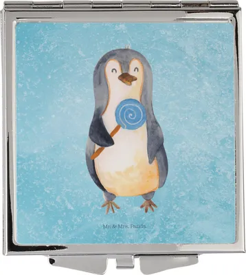 Produktbild von Mr. & Mrs. Panda Kosmetikspiegel Pinguin Lolli - Eisblau - Geschenk, Spruch, Mini Spiegel, Schminkspiegel klein, Pinguine, Süßigkeiten, Frauen, Handspiegel, Heißhunger