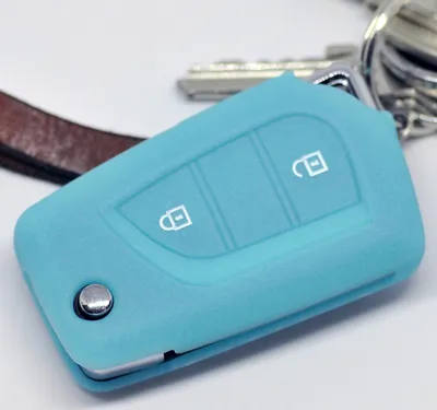 Produktbild von Auto Schlüssel Hülle Silikon Schutz Cover Fluoreszierend Blau kompatibel mit Toyota Aygo Citroen C1 Peugeot 108 2 Tasten Klappschlüssel