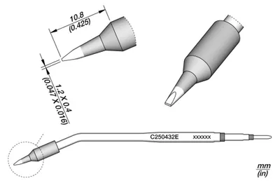 Obrázok produktu pre JBC spájkovací hrot série C250, okrúhly tvar, C250432E/Ø 1,2 mm, tvar dláta C250432E