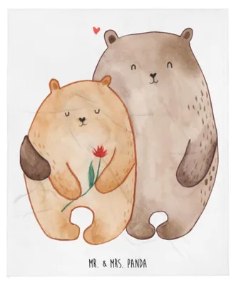 Produktbild von Mr. & Mrs. Panda Tagesdecke Bären Liebe - Weiß - Geschenk, Kuscheldecke, Kuscheln, Bettdecke, Decke, Blume, Freundin, Kunstfelldecke, Bär, Verknallt, Hochzeitstag