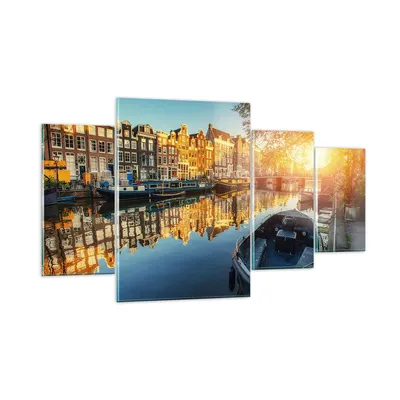 Produktbild von Bilder auf glas - Kanal Boot Amsterdam Wasser - 160x90cm - Glasbilder - Wandbilder - Kunstdruck - zum Aufhängen bereit - Wanddekoration aus Glas - Glas Bilder - Wandbild auf Glas - GDL160x90-2857