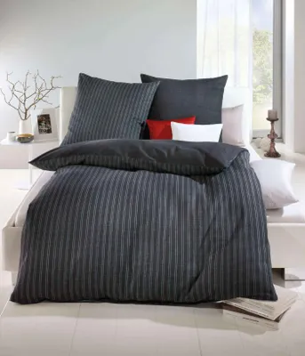 Produktbild von Kaeppel Biber Wendebettwäsche Eternity Combo Zinn gestreift 155x220 cm + 80x80 cm