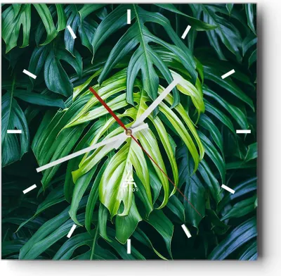 Produktbild von Wanduhr - Quadrat - Glasuhr - Blume Natur - 40x40cm - Schleichendes Uhrwerk - Lautlos - zum Aufhängen bereit - Dekoration Modern - Wanddekoration aus Glas - C3AC40x40-3951