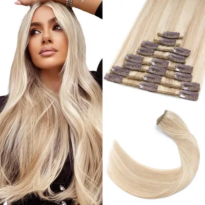 Produktbild von Clip in Extensions Echthaar 8-teiliges Set 50cm Balayage Blond