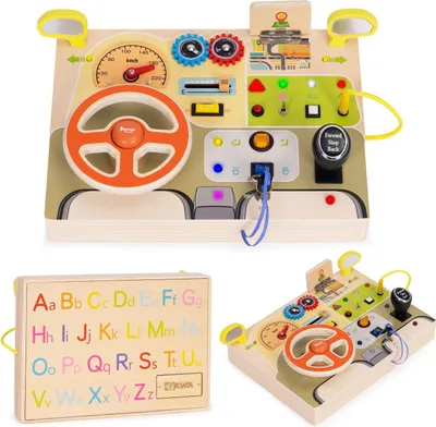 Produktbild von Sensorisches Aktivitätsbrett aus Holz mit LED-Beleuchtung für Kinder - 14 Teile