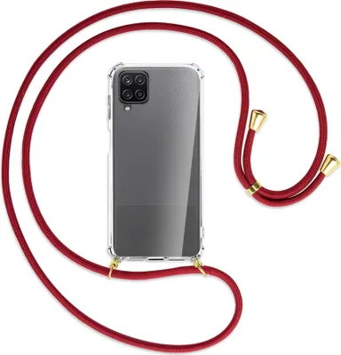 Produktbild von Handykette Backcover-Schutzhülle mit Band (Metall goldfarben) für Samsung Galaxy A12 - dunkelrot