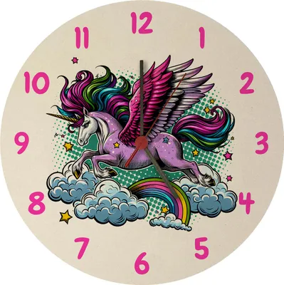 Produktbild von Einhorn mit bunter Mähne Wanduhr aus MDF