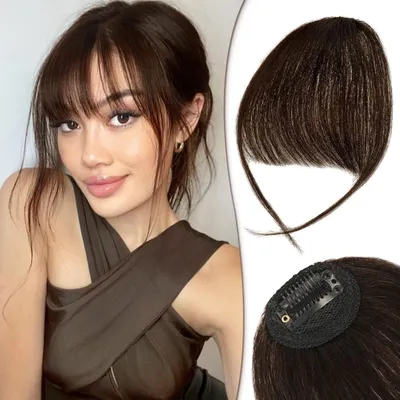 Produktbild von Clip in Pony Echthaar mit Schläfen Remy Fringe Dunkelbraun 5.5g
