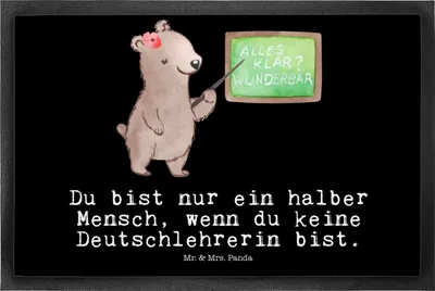Produktbild von Mr. & Mrs. Panda Fußabstreifer Deutschlehrerin Herz 50 x 75 cm - Schwarz - Geschenk, Deutschunterricht, Schmutzfangmatte, Grundschule, Fussmatte, Gummi-Fußmatte, fußmatte