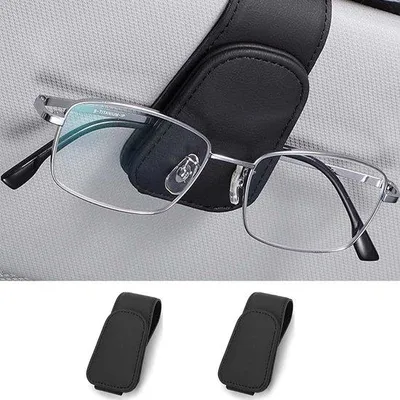 Image de 2 supports magnétiques pour voiture, en cuir, avec clip magnétique, pour lunettes de soleil, cartes et tickets