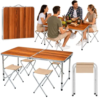 Immagine prodotto di Set Di Mobili Da Campeggio Tavolo Pieghevole 4 Sgabelli Valigia In Legno
