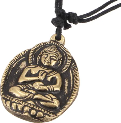Produktbild von Handgefertigte Buddha Amulett, Kette, Kettenanhänger - Buddha, Gold-Farben, Messing, 5,5*3,5*0,2 cm, Kettenanhänger, Amulette, Modeschmuck
