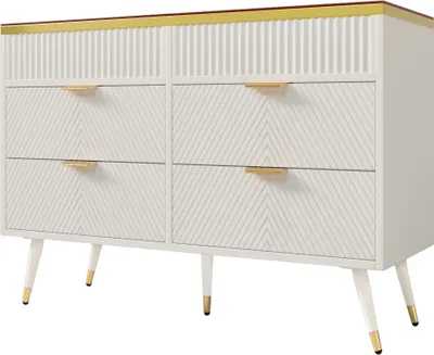 Produktbild von Flieks Kommode Sideboard Glasplatte, Schubladenkommode Wohnzimmerschrank mit 6 Schubladen, Highboard Anrichte mit Verstellbarem Fach, 120x40x76cm Weiß