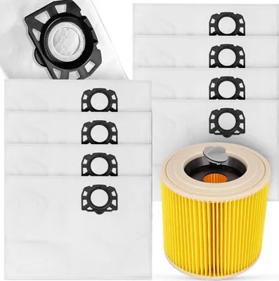 Produktbild von 9 PACK FILTER & STAUBSAUGERBEUTEL FÜR KÄRCH.ER WD3 WD2 PLUS MV3 MV2 SE4001 | Ersatzfilter & 8x Syntetisch Staubbeutel | 9-Teiliges Set Zubehör Kompatibel Mit Kärcher Staubsauger KFI 357