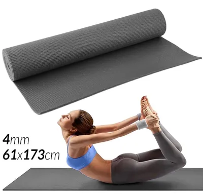 Obrázek produktu pro Podložka na jógu – tréninková podložka – 173 x 61 cm – tloušťka 4 mm – TPE – protiskluzová – vhodná pro jógu, pilates a gymnastiku – šedá barva