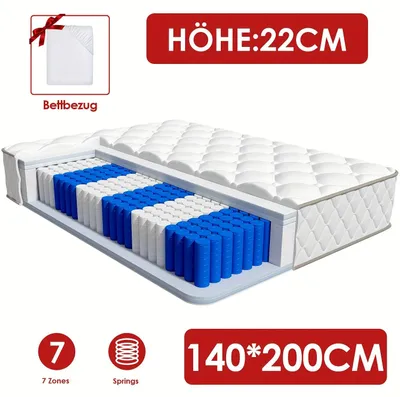 Image de Matelas à ressorts ensachés - 7 zones - Matelas de fermeté moyenne - Matelas simple - 140x200 cm