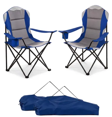 Produktbild von KOMFOTTEU 2er Set Campingstuhl Faltbar, bis 150 kg belastbar, gepolsterter Klappstuhl mit hoher Rückenlehne, übergroßer Angelstuhl mit Kühltasche, Seitentasche & Getränkehalter