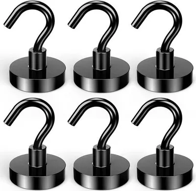 Obrázek produktu pro Magnetické háčky – extra silné háčky – 6 kusů – černé