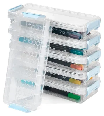 Produktbild von 6er Set stapelbare Stifteboxen, Aufbewahrungsbehälter, Schreibtisch Organizer, transparenter Kunststoff, für kleine Teile und Schrein