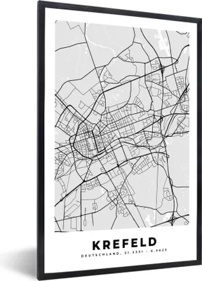 Produktbild von MuchoWow® Gerahmtes Poster Deutschland- Krefeld - Stadtplan - Karte 20x30 cm - Poster mit Schwarzem Bilderrahmen Wandposter Rahmen Foto Bilder - Drucken - Bilder Poster im Rahmen
