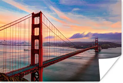 Produktbild von MuchoWow® Poster Farbenfroher Sonnenuntergang über der Golden Gate Bridge in San Francisco 30x20 cm - Plakate - Print