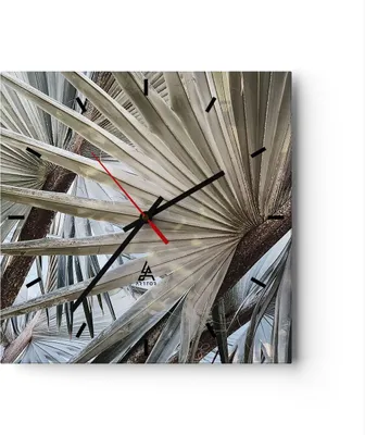 Produktbild von Wanduhr - Quadrat - Glasuhr - Blatt Palme Natur - 40x40cm - Schleichendes Uhrwerk - Lautlos - zum Aufhängen bereit - Dekoration Modern - Wanddekoration aus Glas - C3AC40x40-5056