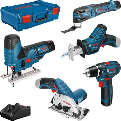 Produktbild von Combo Kit Set mit 5 12V-Werkzeugen: GSR+GST+GOP+GKS+GSA+3x GBA 3.0Ah+GAL+XL-BOXX