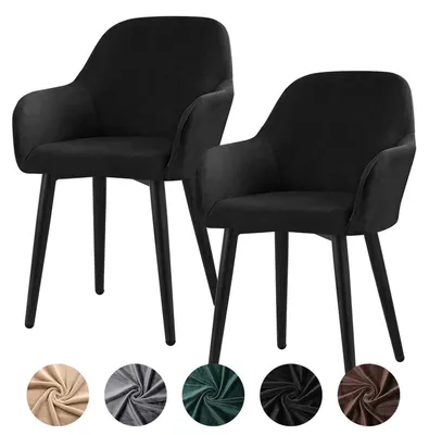 Productafbeelding van Elastische fluwelen stoelhoes, set van 2, universeel fauteuilhoes met armleuningen, wasbaar, zwart