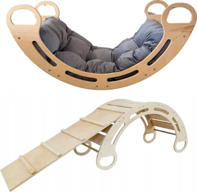 Obrázok produktu pre Montessori hojdačka s antialergickým zamatovým vankúšom (sivá) a šmykľavkou, prírodná, 85 cm, 5 v 1, 7 v 1, CE