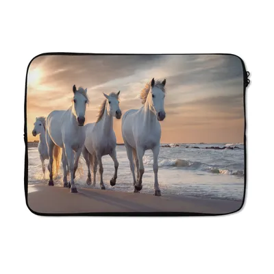 Produktbild von MuchoWow® Laptop Hülle 14 ZollPferde - Sonne - Strand - Meer Laptoptasche - Laptoptasche - Stoßsicher - Schutzhaube