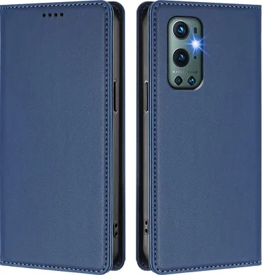 Obrázek produktu pro Kožené pouzdro pro OnePlus 9 Pro, magnetické flipové pouzdro zPolyuretankůže se stojánkem Tmavě modrá