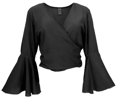 Produktbild von Kurztop, Boho Blusentop, Wickeltop, Wickelbluse - Schwarz, Damen, Viskose, Blusen & Tunikas