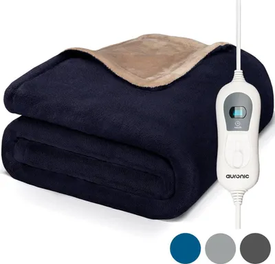 Produktbild von Auronic Elektrische Heizdecke - 200 x 180 cm - 2 Personen Wärmedecke - 3 Wärmestufen mit Timer - Kuscheldecke - Flanell - Nachtblau
