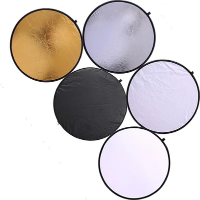 Obrázok produktu pre Svetelný reflektor, 80 cm, 5 v 1, skladací, kruhový, na fotografovanie, priesvitný, strieborný, zlatý, biely a čierny