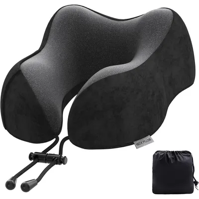 Produktbild von Nackenkissen Reisekissen aus Memory Foam mit samtweichem Bezug, U-Form, waschbar, faltbar, Schwarz