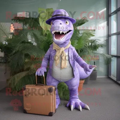 Immagine prodotto di Personaggio del costume della mascotte REDBROKOLY di Lavanda T Rex vestito con pantaloncini e valigette
