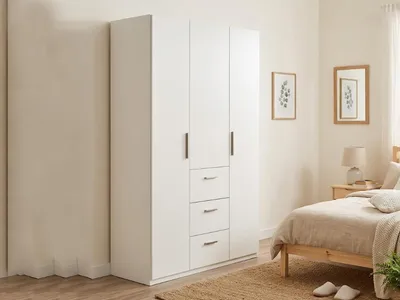 Produktbild von Anama - Kleiderschrank 3 Türen, 117x52 cm Weiß, 4 Regale