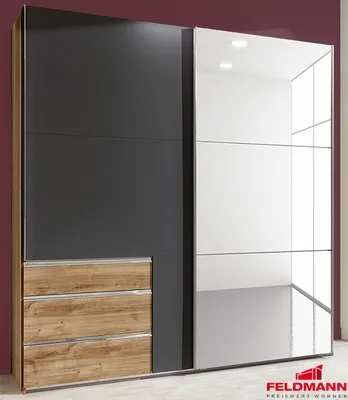 Produktbild von Schwebetürenschrank Kleiderschrank Level 2-türig plankeneiche graphit 250x65x236cm
