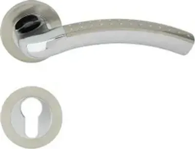 Produktbild von DOMINO Türgriff Drückergarnitur PZ - Profilzylinder Set | Rund-Rosette | Türklinke für Zimmertür, Bürotür, Kellertür & Innentür | Türbeschläge aus Aluminium | Chrom/Nickel Türdrückergarnitur | SHARON-R M6/M9