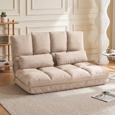 Produktbild von Sweiko 2-in-1 Bodensessel, Rückenlehne, Verstellbar, 102 x 73 x 60 cm, Beige