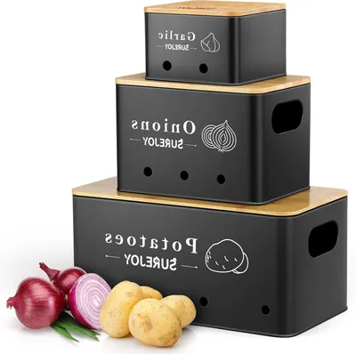 Productafbeelding van Aardappelopbergdoos Set - 3-delige Voorraaddozen voor Uien, Knoflook en Groenten - Keuken Organizer