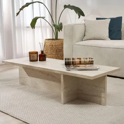 Image de Marmorito - Table basse, 120x45x30h cm Blanc Marbre, Forme Rectangulaire