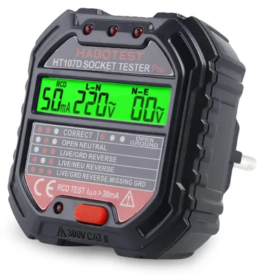Productafbeelding van Stopcontacttester met RCD-test en LCD Spanning en Stroomindicator 90-250 V